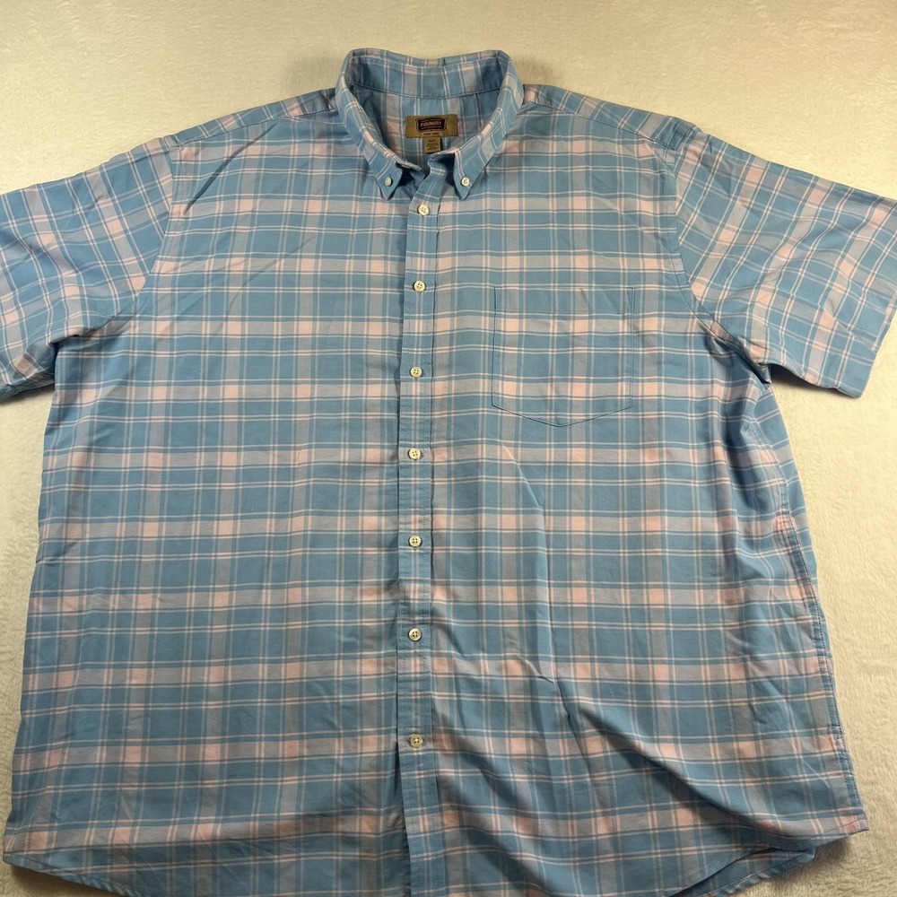 The Foundry Supply Co Shirt Mens 3XLT Blue Pink Plaid Short Sleeve Button Down